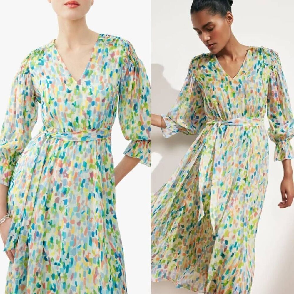 The Fold London The Versailles Abstract Print Silk Midi Dress US 8